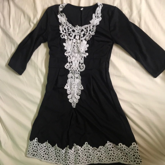 Dresses & Skirts - Black Dress with Front Lace and Bottom Lace